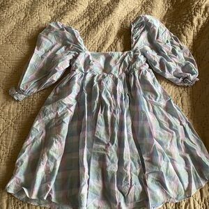 Adorable Storia Pastel Plaid Puff Sleeve Dress